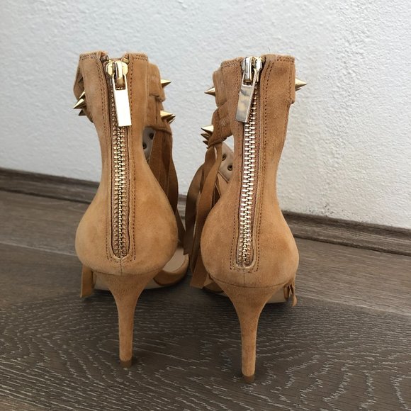 Alexandra G Tan Brown Open Toe Studded Strapy Stiletto Heels Size 37 AU 6 NEW - Picture 6 of 14